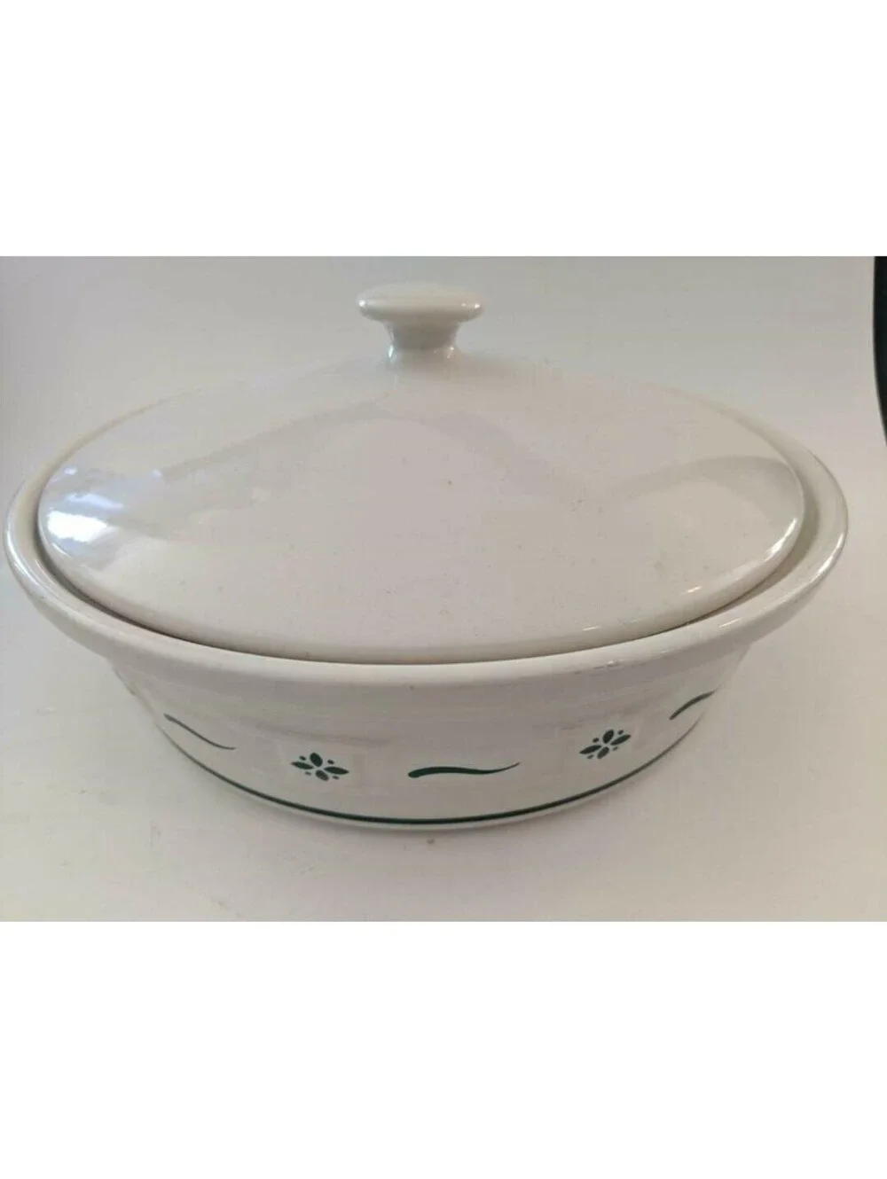 LONGABERGER Woven Traditions Green 2-Quart Covered Casserole Dish*VTG*USA*Ivory